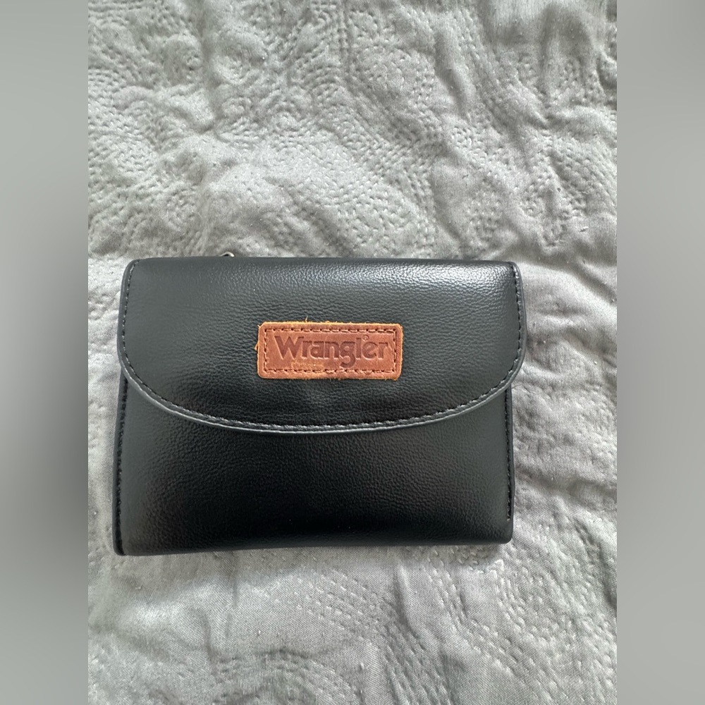 Wrangler Black Wallet with Tan Logo Patch